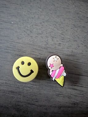 CROCS Yellow Smiley and Pink Ice Cream Jibbitz Charms